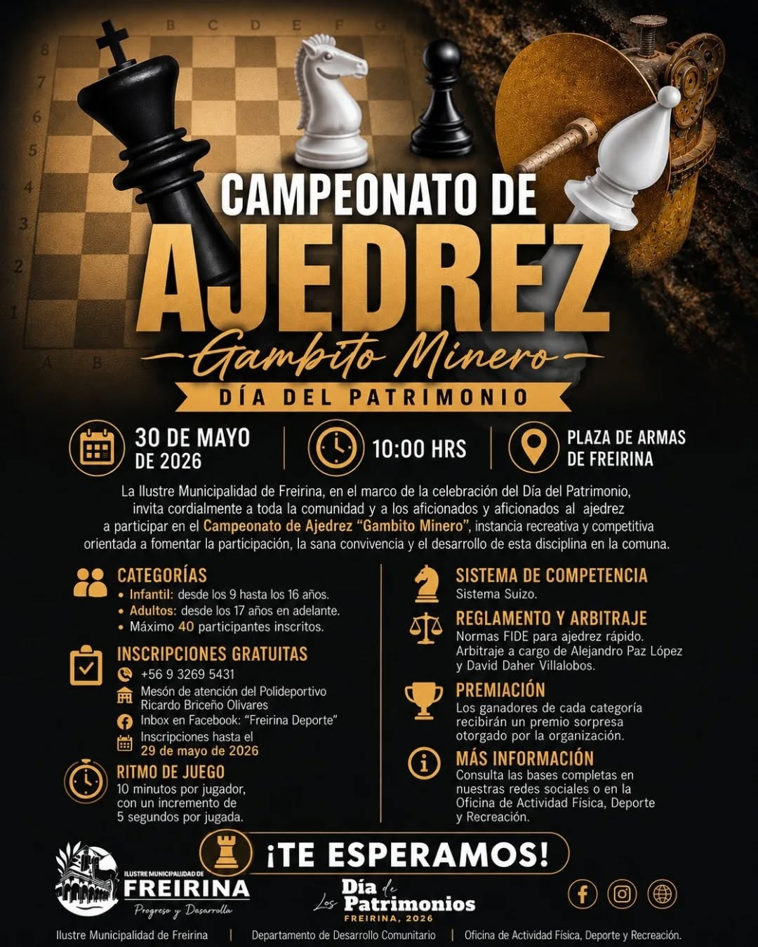 Freirina moverá las piezas con el campeonato de ajedrez “Gambito Minero” en el Día Del Patrimonio